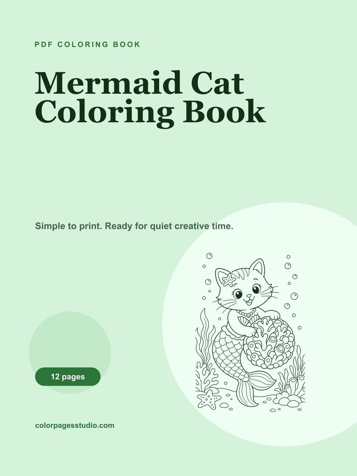 Mermaid Cat Coloring Book cover