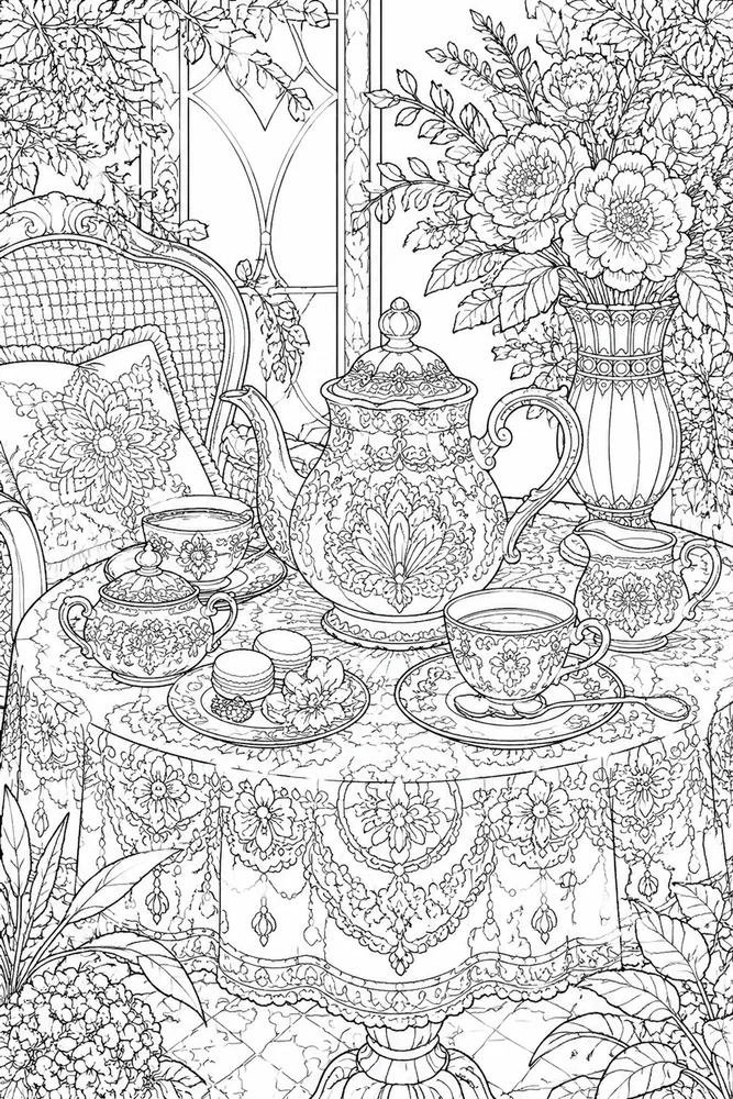 Adult Advanced Advanced Adult Decorative Teapot Table coloring page