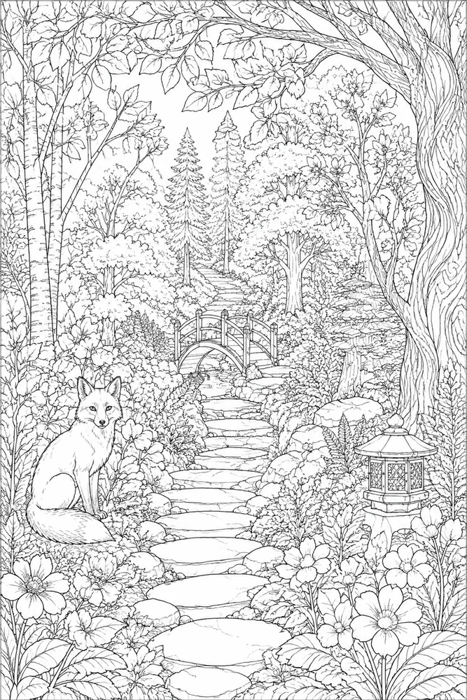 Adult Advanced Advanced Adult Layered Forest Path coloring page