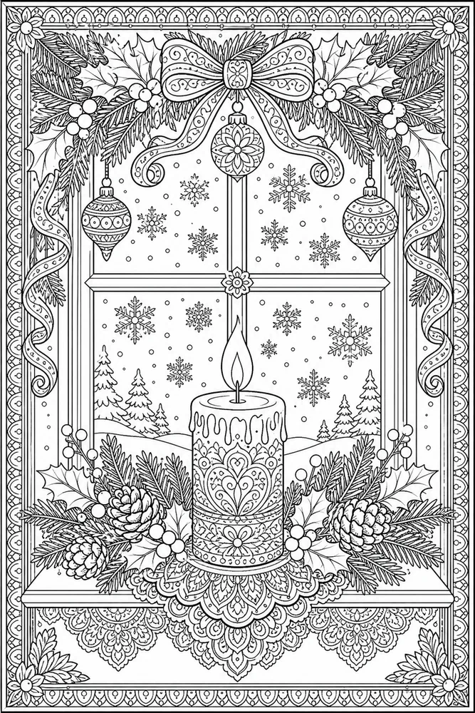 Adult Christmas Christmas Candle Window coloring page