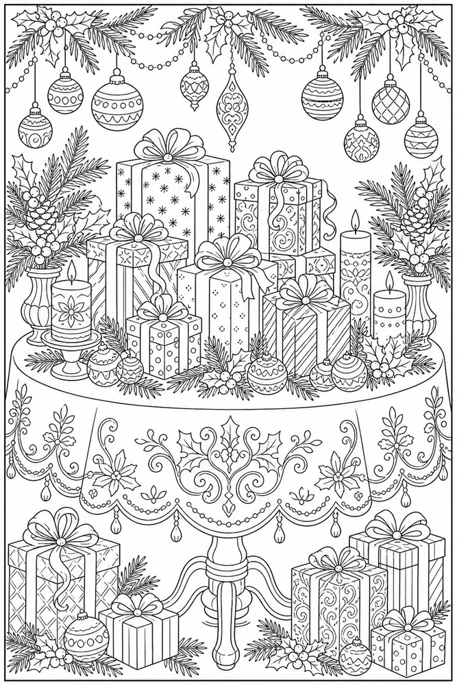 Adult Christmas Christmas Gift Table coloring page