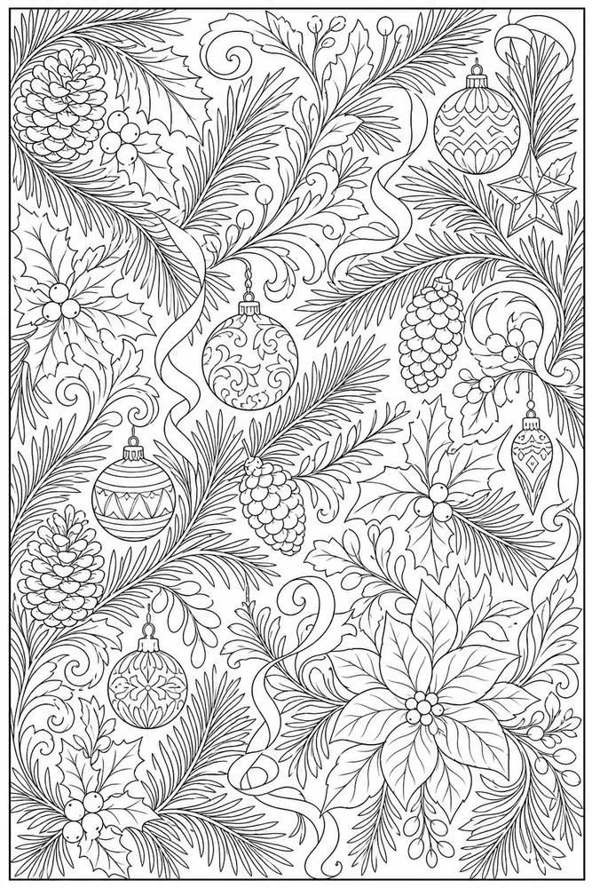 Adult Christmas Christmas Pine Branch Pattern coloring page