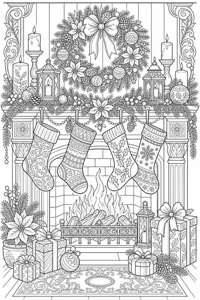 Adult Christmas Christmas Stocking Mantel coloring page