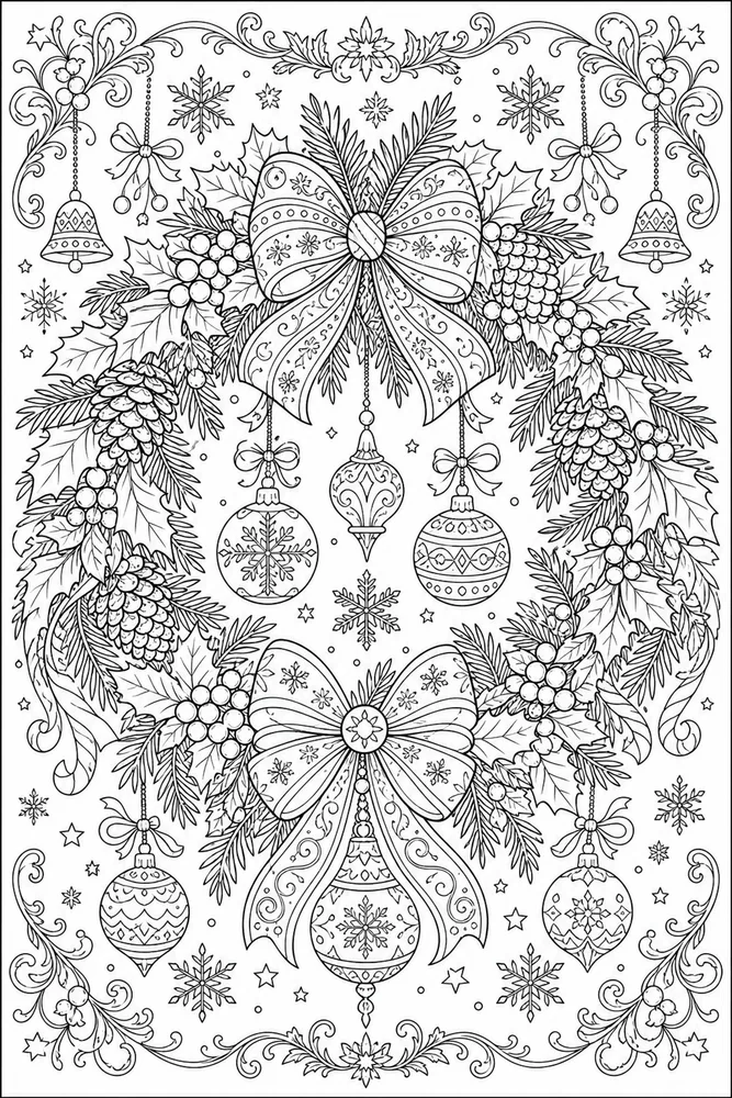 Adult Christmas Christmas Winter Wreath coloring page