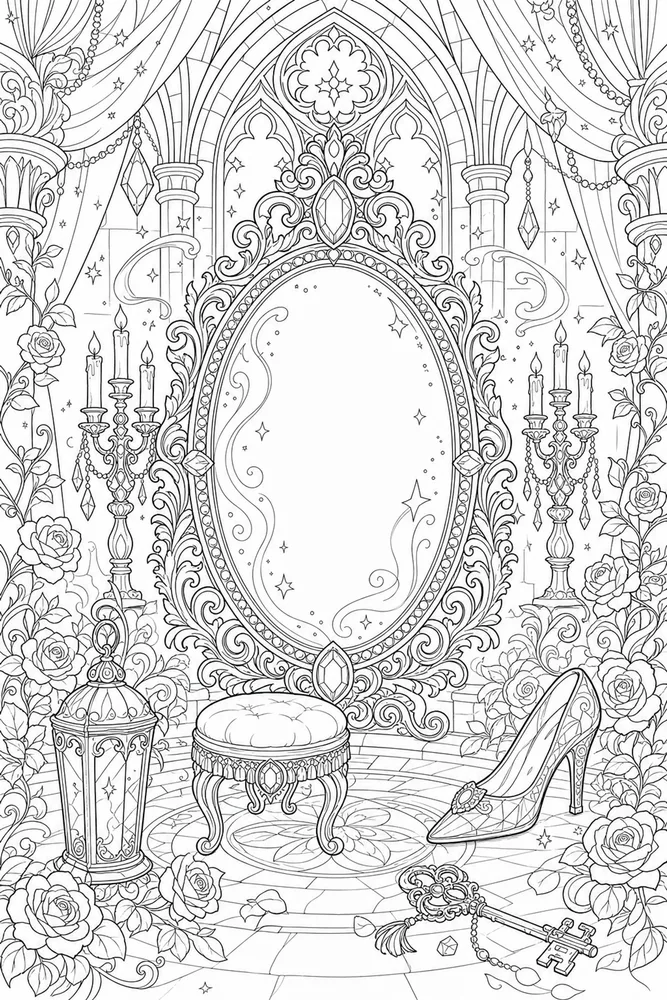 Adult Disney Enchanted Mirror Chamber printable coloring page