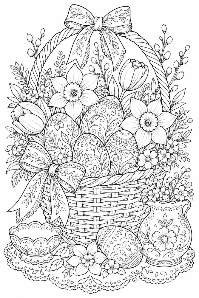 Adult Easter Easter Basket Still Life coloring page