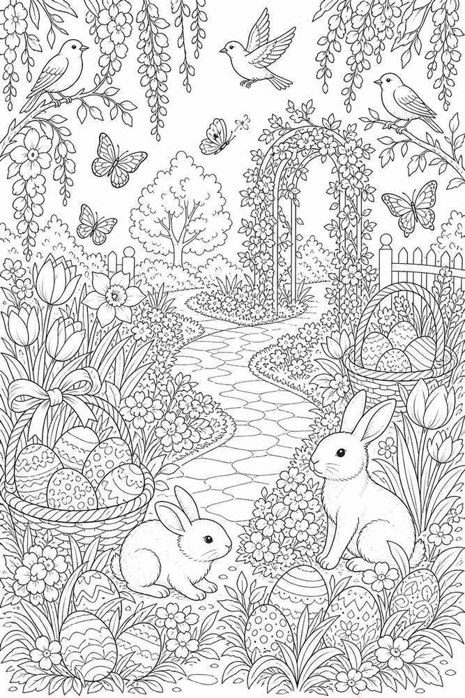 Adult Easter Easter Church Free Spring Path coloring page