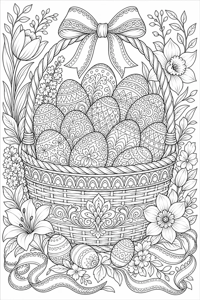 Adult Easter Easter Egg Pattern Basket coloring page