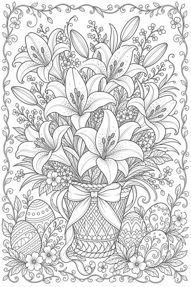 Adult Easter Easter Lily Bouquet coloring page