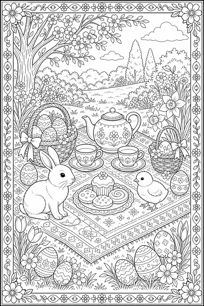 Adult Easter Easter Picnic Blanket coloring page