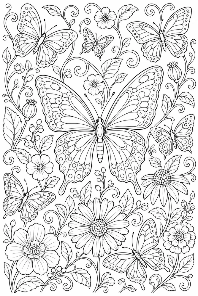 Adult Easy Easy Adult Big Butterfly Garden coloring page