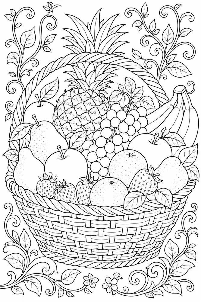 Adult Easy Easy Adult Large Fruit Basket coloring page