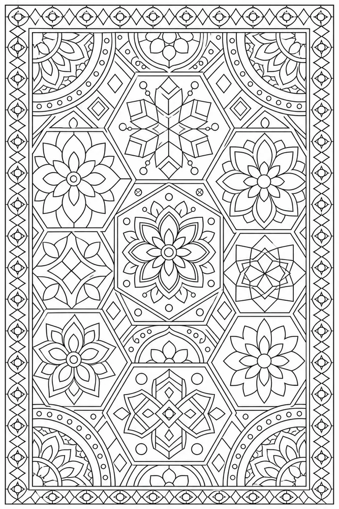 Adult Easy Easy Adult Open Geometric Tiles coloring page
