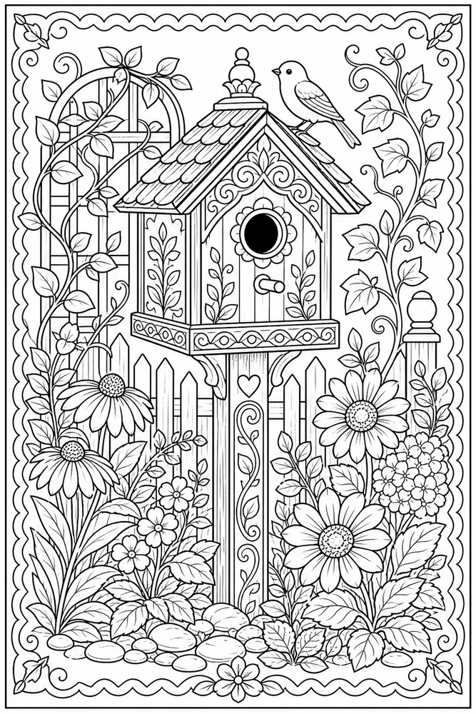 Adult Easy Easy Adult Simple Birdhouse Garden coloring page