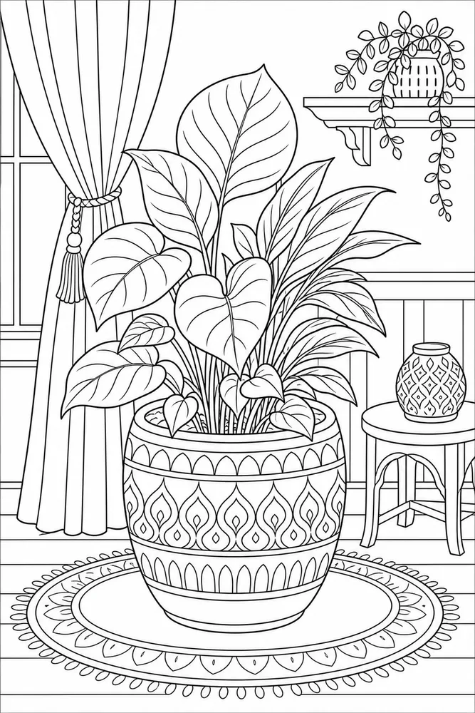 Adult Easy Easy Adult Simple House Plant coloring page