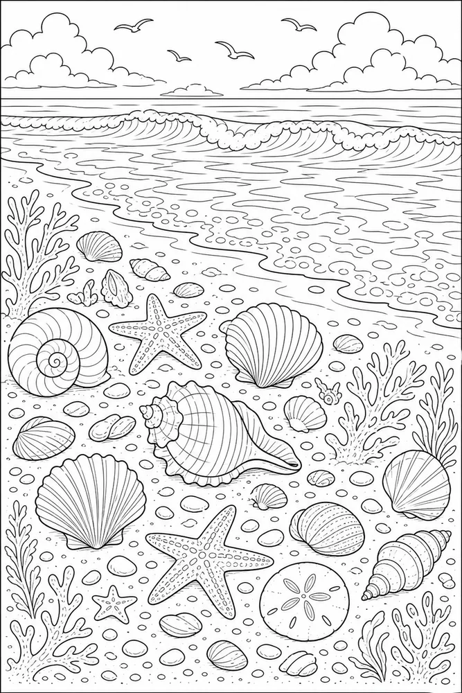 Adult Easy Easy Adult Wide Ocean Shells coloring page
