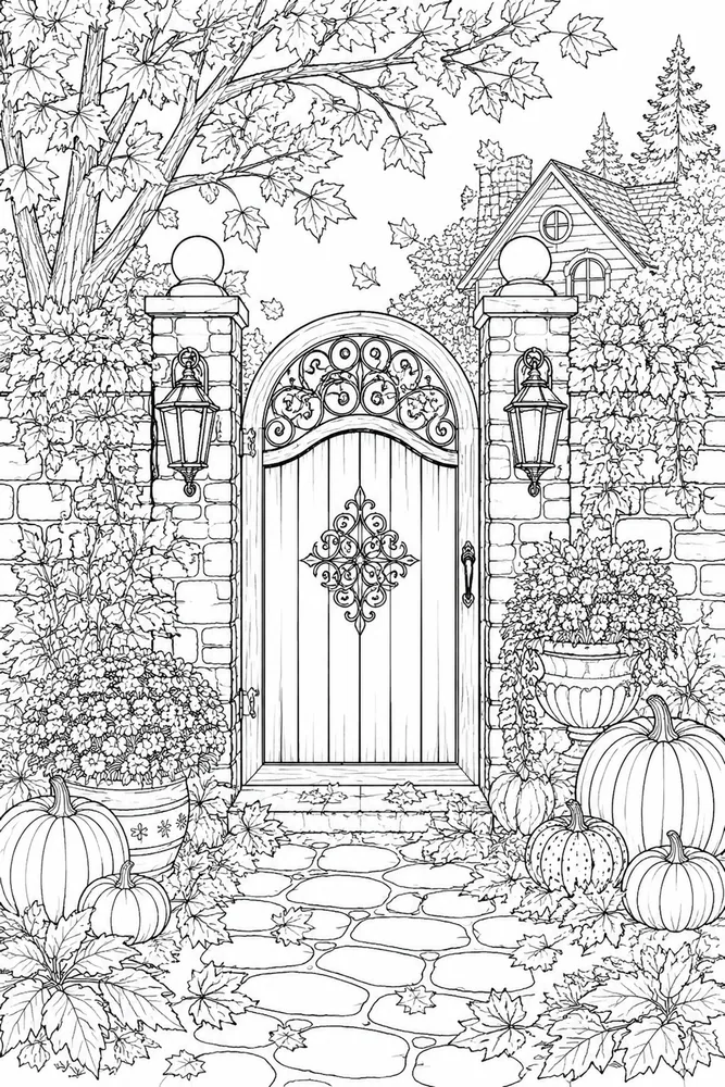 Adult Fall Fall Fall Garden Gate coloring page