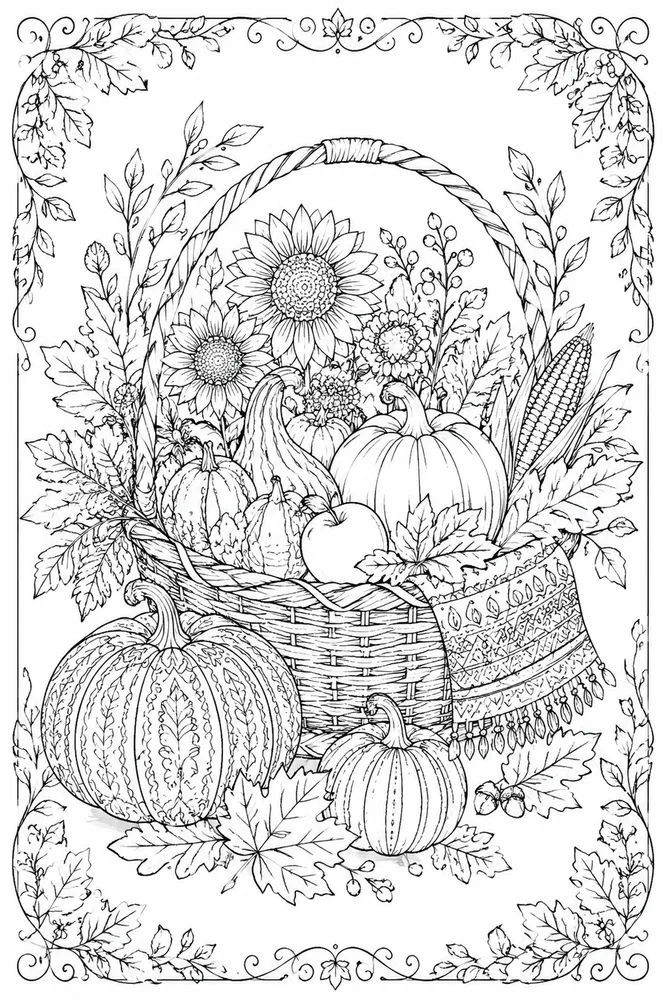 Adult Fall Fall Harvest Basket coloring page