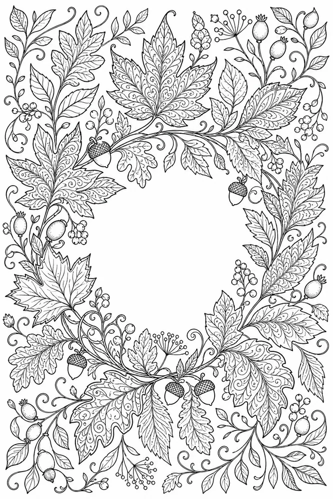 Adult Fall Fall Leaf Wreath coloring page