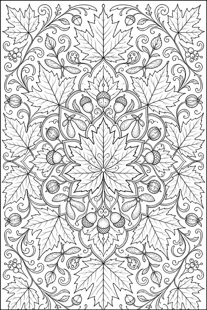 Adult Fall Fall Maple Mandala coloring page