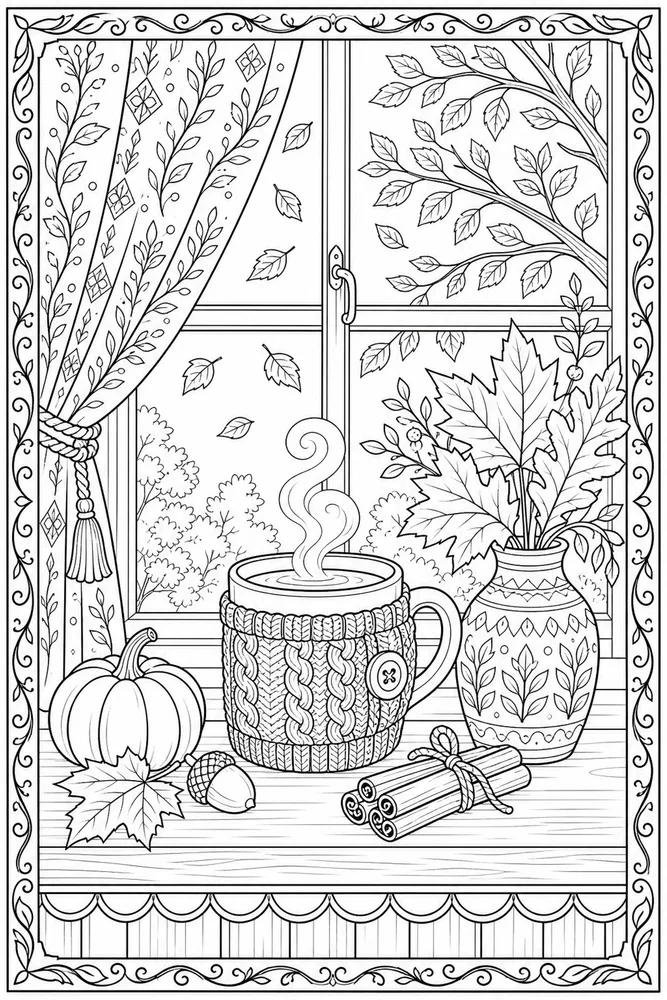 Adult Fall Fall Warm Drink Window coloring page