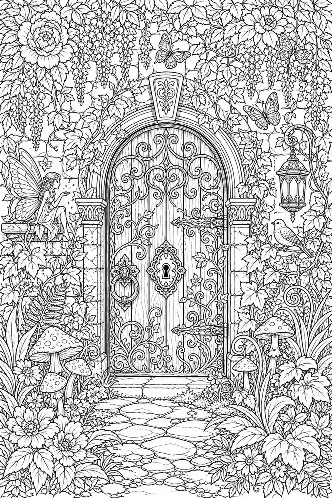 Adult Fantasy Fantasy Secret Garden Door coloring page