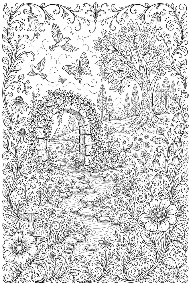 Adult Fantasy Fantasy Unicorn Free Meadow coloring page