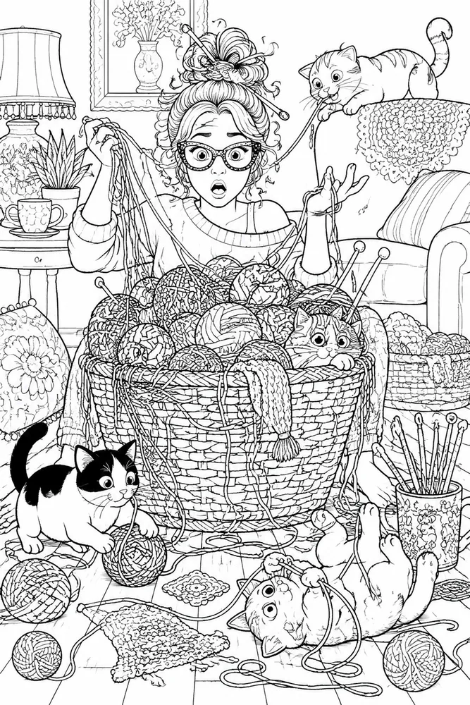 Adult Funny Funny Adult Chaotic Yarn Basket coloring page
