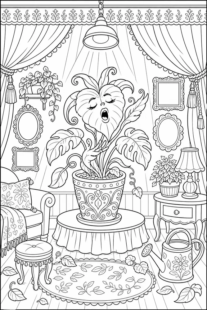Adult Funny Funny Adult Dramatic Houseplant Spotlight coloring page