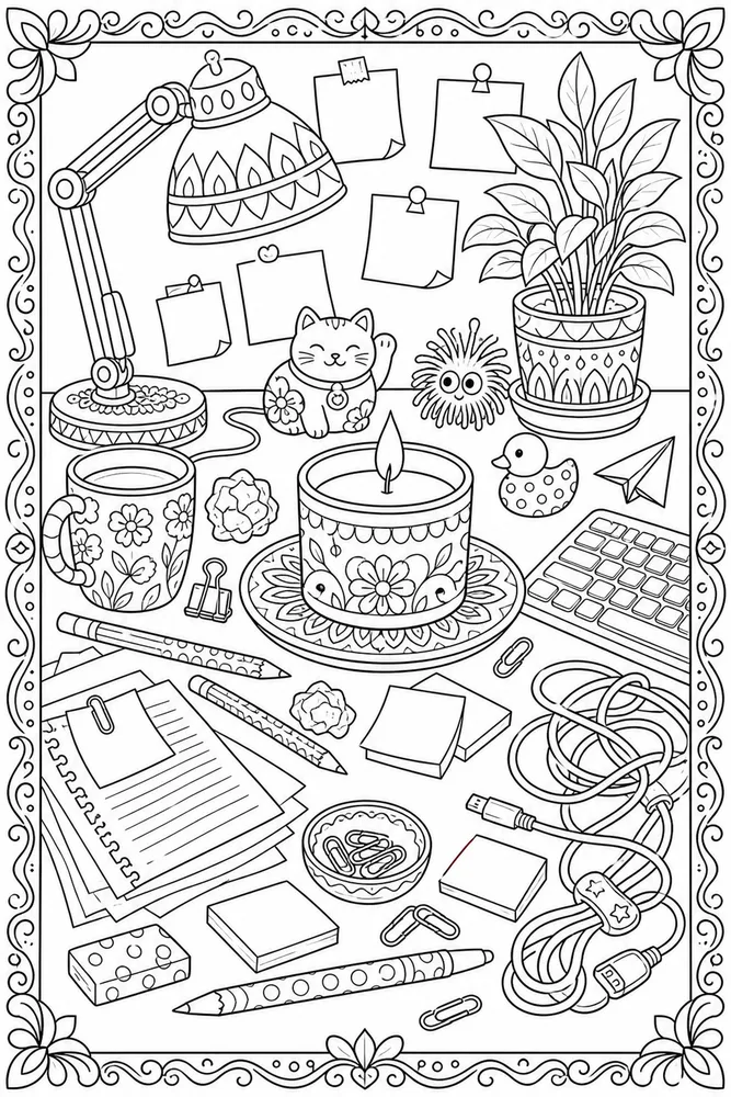 Adult Funny Funny Adult Messy Desk With Calm Candle coloring page
