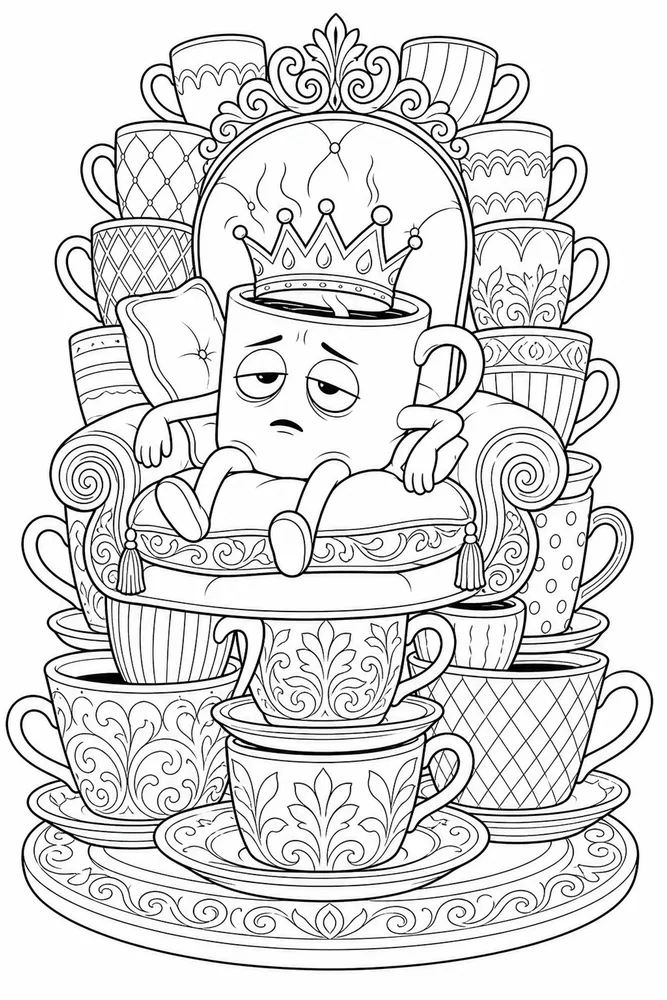 Funny Adult Coloring Pages preview: Adult Funny Funny Adult Tired Coffee Mug Throne coloring page