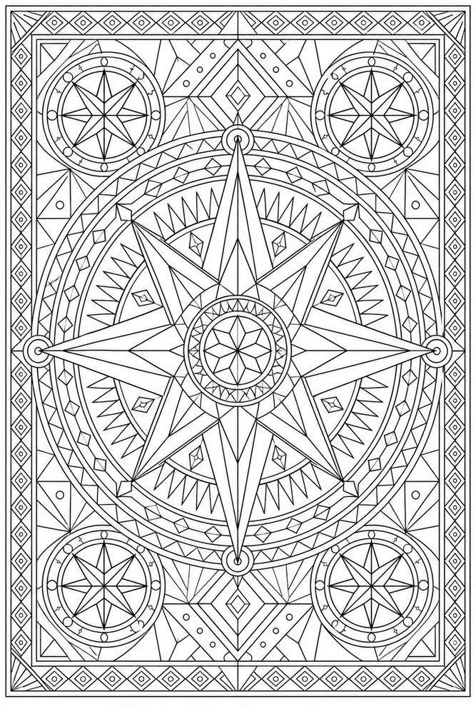 Adult Geometric Geometric Compass Star coloring page