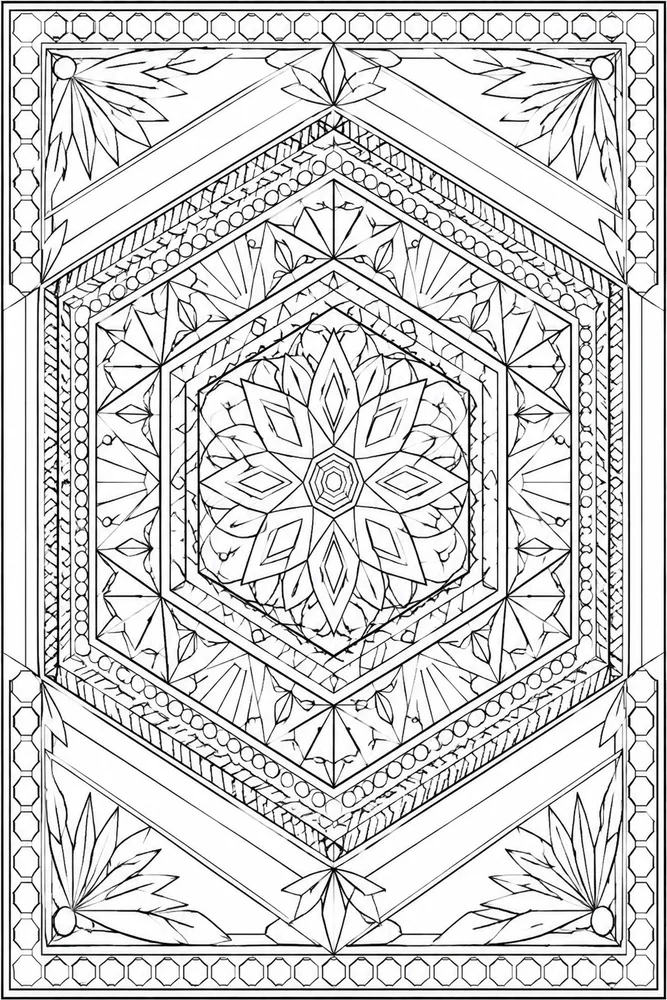 Adult Geometric Coloring Pages preview: Adult Geometric Geometric Hexagon Rosette coloring page
