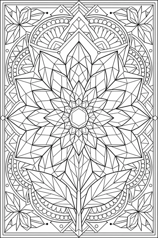 Adult Geometric Geometric Polygon Flower coloring page