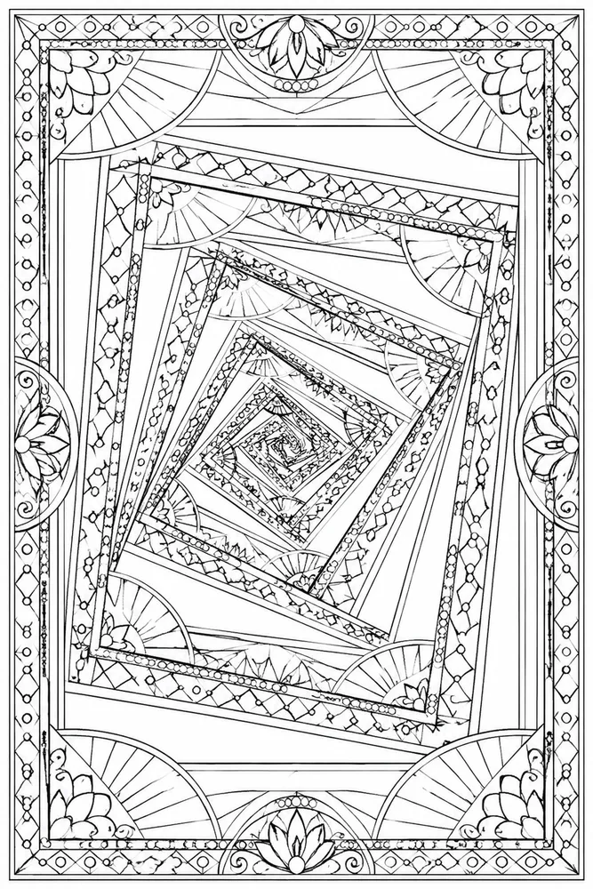 Adult Geometric Geometric Square Spiral coloring page
