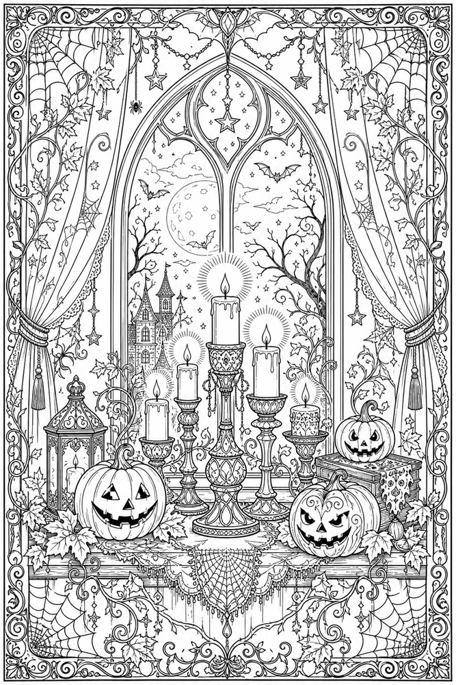 Adult Halloween Halloween Candle Window coloring page