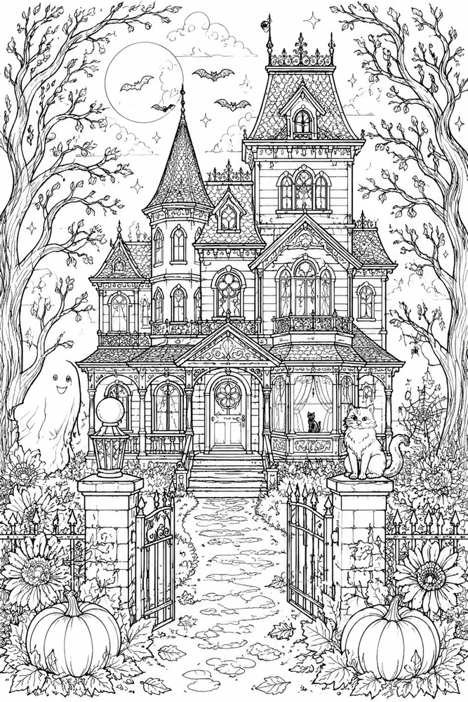 Adult Halloween Halloween Friendly Haunted House coloring page