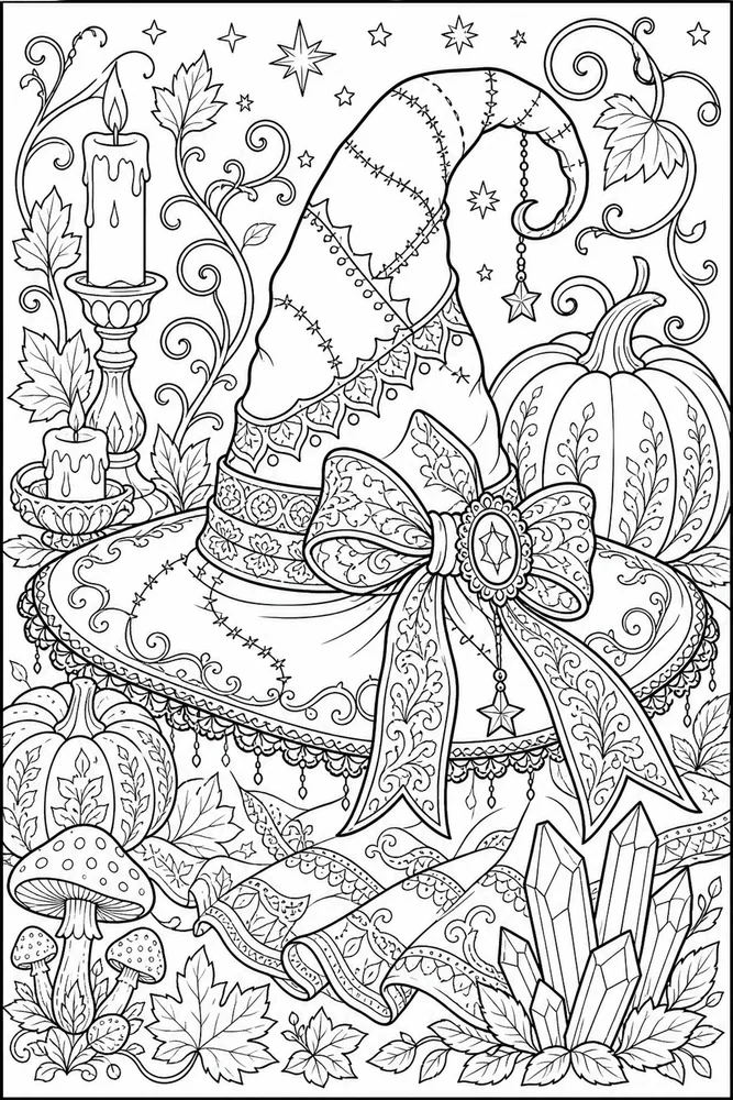 Adult Halloween Halloween Witch Hat Still Life coloring page