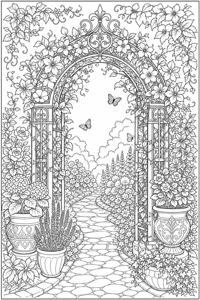 Adult Nature Nature Bird Free Garden Arch coloring page