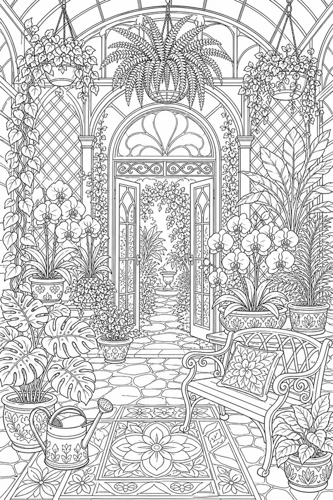 Adult Nature Nature Botanical Greenhouse coloring page