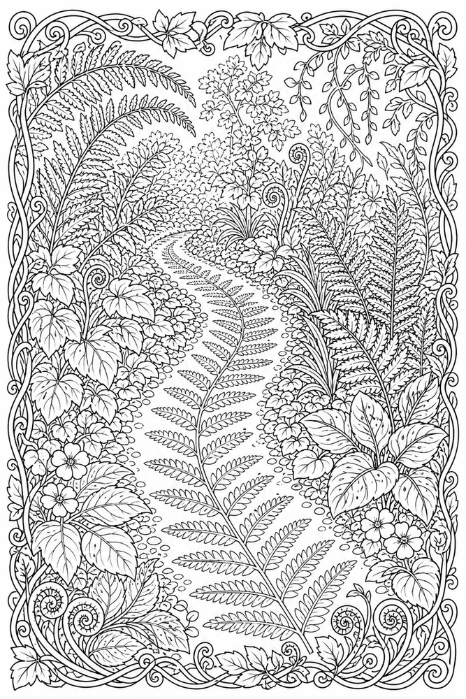 Adult Nature Nature Fern Pattern Path coloring page