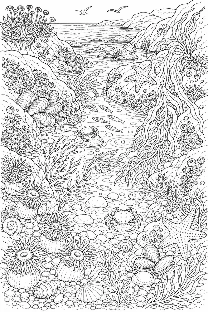 Adult Nature Nature Ocean Tide Pool coloring page