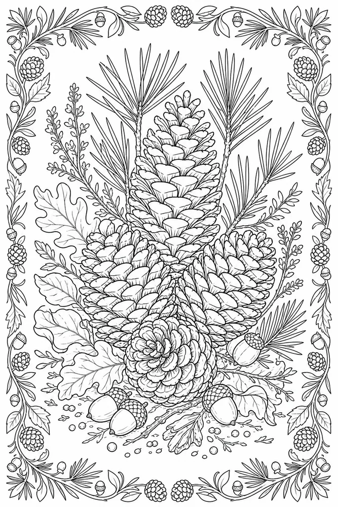 Adult Nature Nature Pine Cone Still Life coloring page