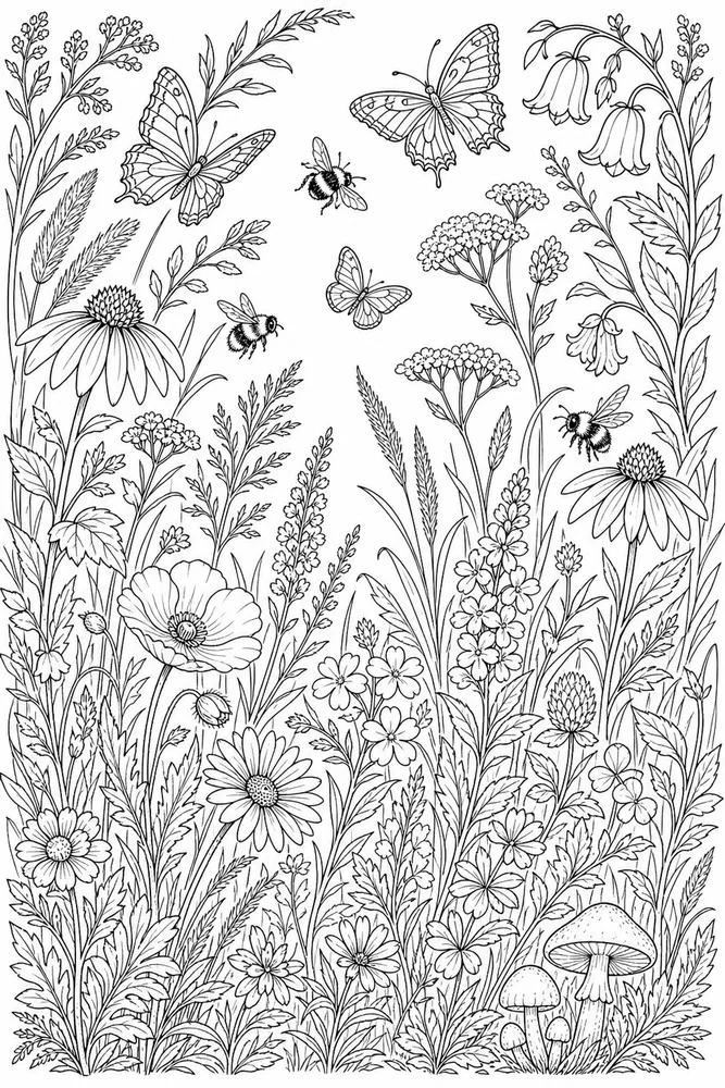Adult Nature Nature Wildflower Meadow coloring page