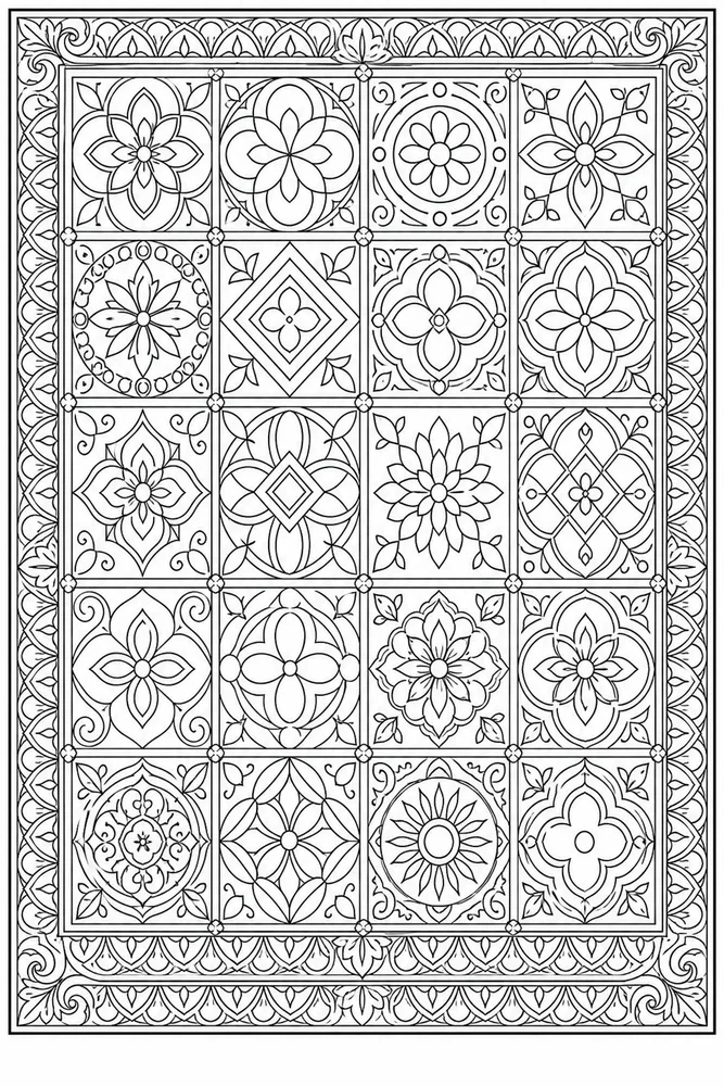 Adult Patterns Pattern Abstract Tile Grid coloring page