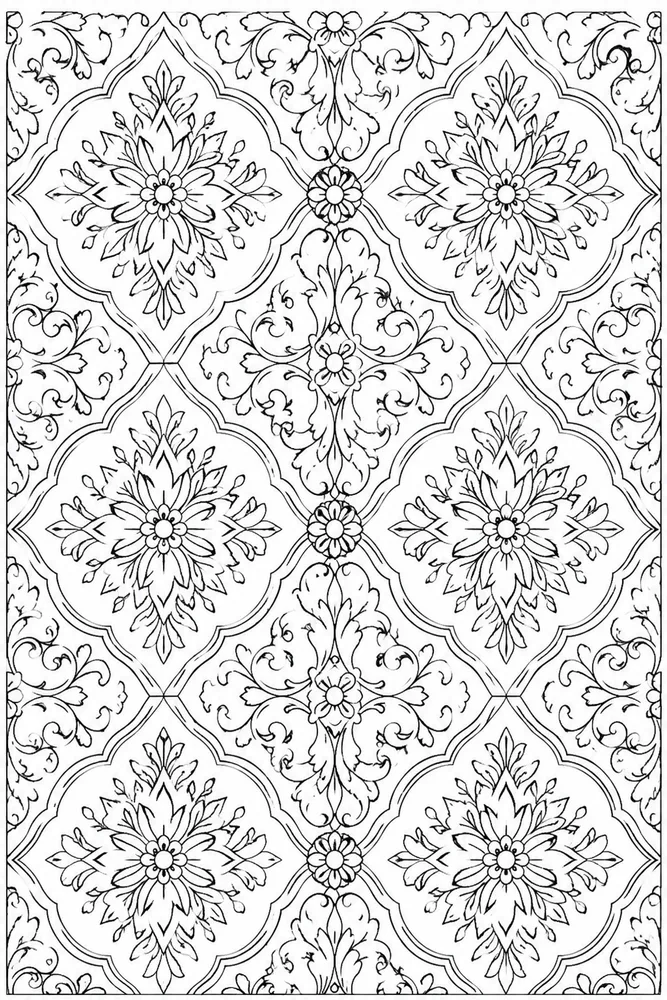 Adult Pattern Coloring Pages preview: Adult Patterns Pattern Floral Tile Pattern coloring page