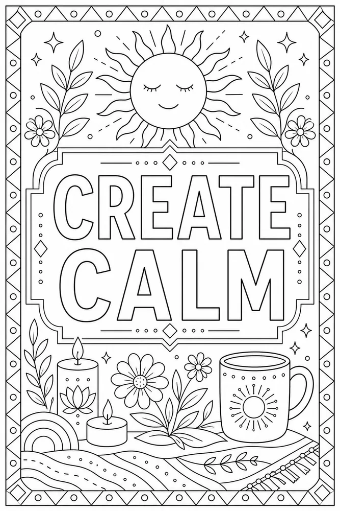Adult Quotes Calm Sun Card coloring page