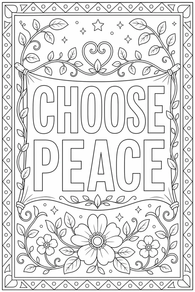 Adult Quotes Peaceful Vine Banner coloring page