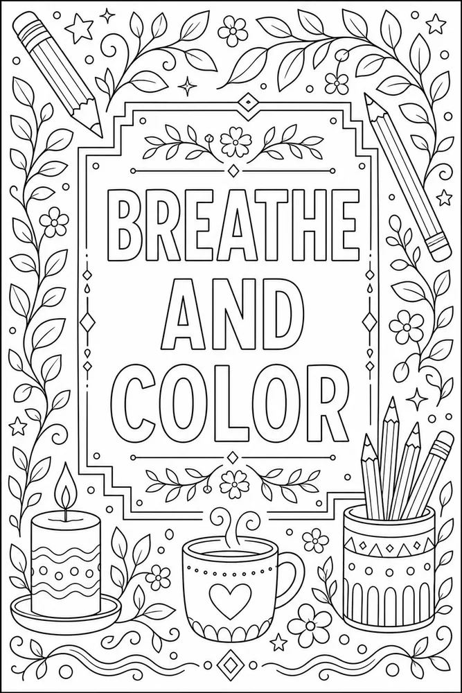 Adult Quotes Pencil And Leaves Frame coloring page