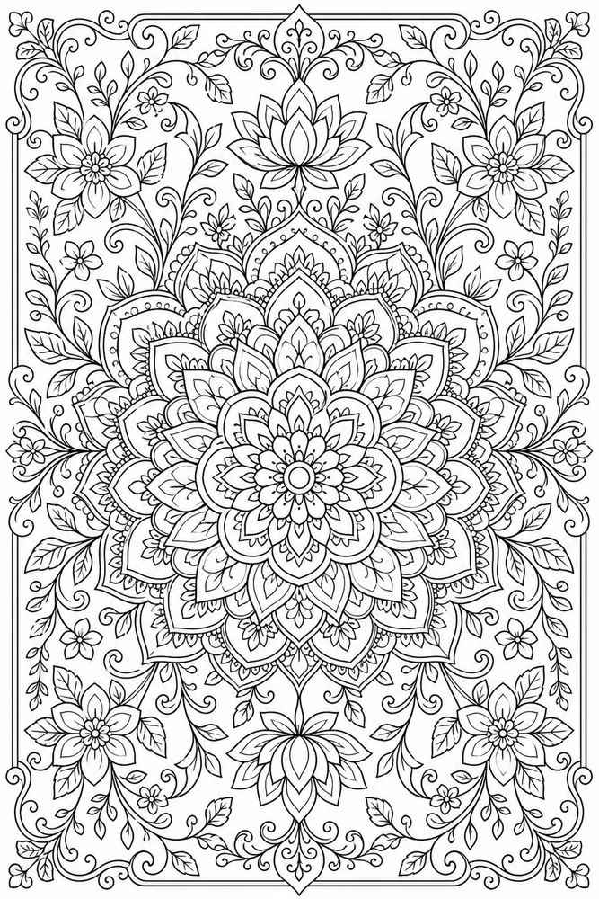Adult Stress Relief Stress Relief Calming Floral Mandala coloring page